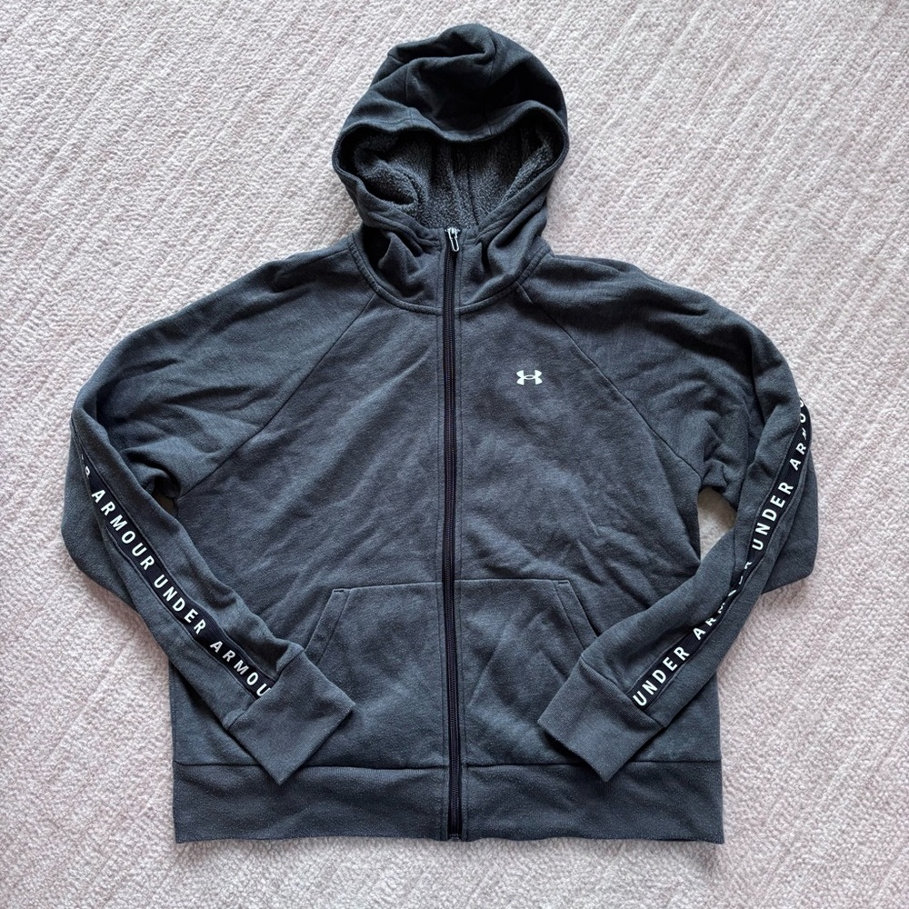 Under Armour Charcoal Black Zip-Up Hoodie with Sleeve Logo Tape